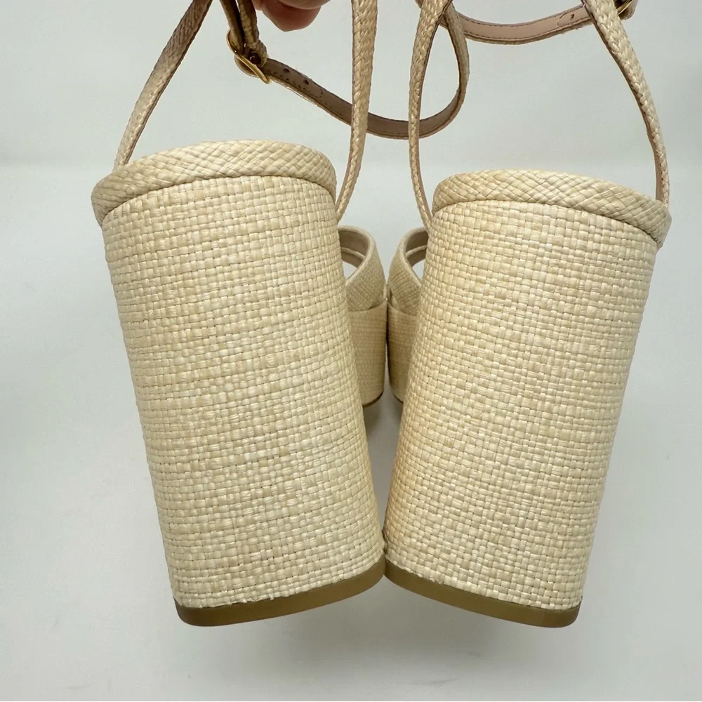 New Stuart Weitzman Miami Mid Platform Sandals Natural Sz 9.5